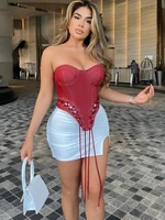 sexy zipper backless bandage corset top women 2022 summer fashion hollow lace up red tube tops hot girl busiter party clubwear