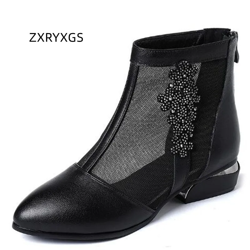 

ZXRYXGS 2023 высококачественные сетчатые летние ботинки из воловьей кожи, крутая обувь, женские модные сандалии, удобные женские босоножки на низком каблуке, обувь больших размеров