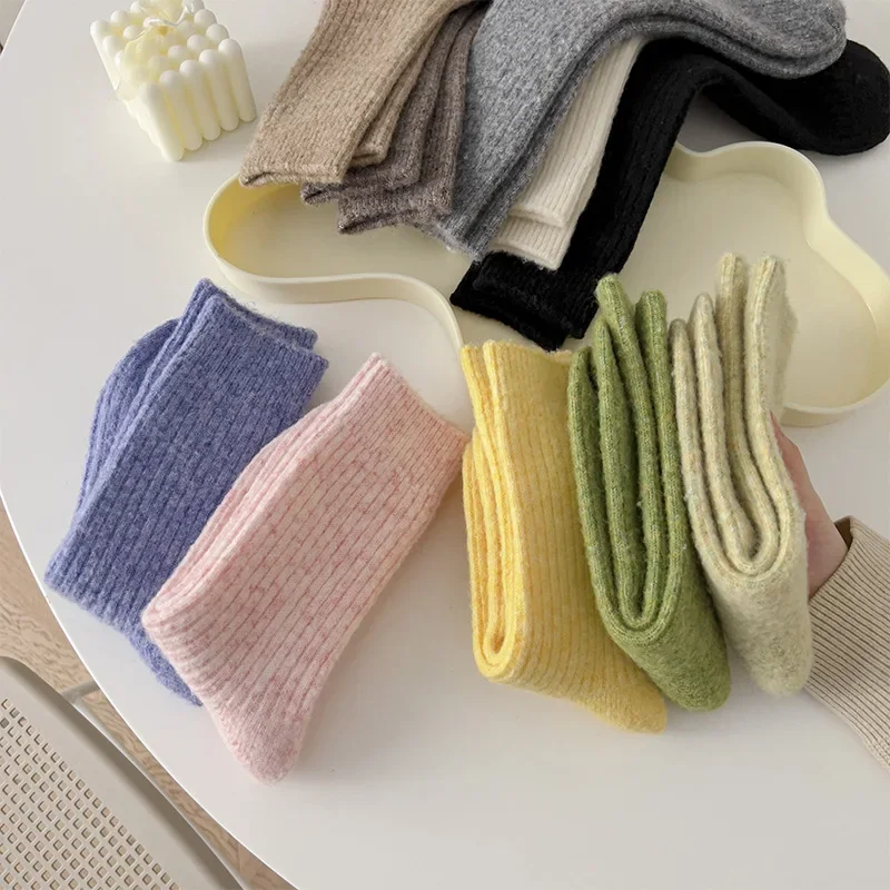 Женские теплые однотонные носки до середины икры в Корейском стиле японские