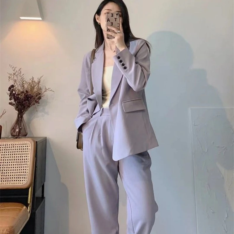 Jinsen Aite Women's Trousers Suit Casual Long Sleeve Jacket High Waist Pant Female 2 Pieces Blazer Set Ladies  Elegant Pant Suit