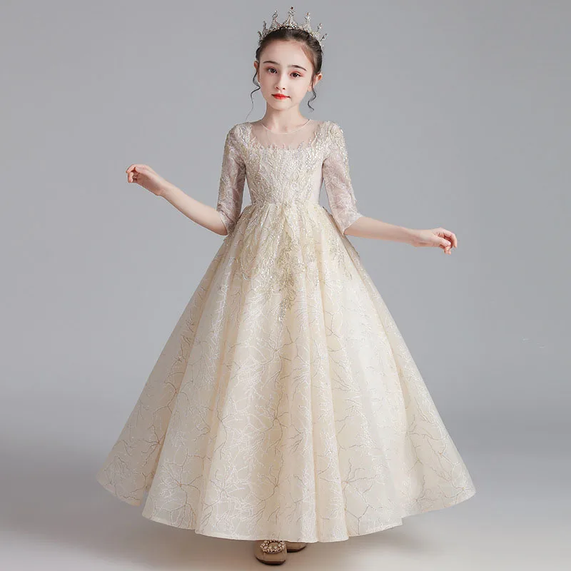 Children's evening dress princess dress girl birthday dance dress fluffy gauze flower girl wedding dress presenter Piano Dress