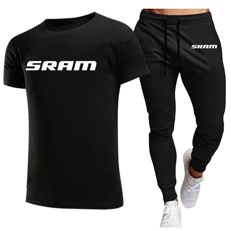 

Спортивный костюм SRAM мужской из футболки и брюк, брендовый комплект из 2 предметов, рубашка из 2022 хлопка, костюм для бега, лето 100%