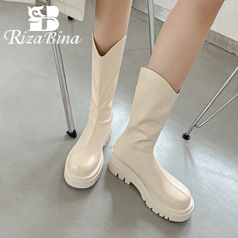 

RIZABINA Women Short Boots Thick Bottom Zipper 2023 New Fashion Female Shoes Casual Half Calf Boots Daily Footwear Size 33-40