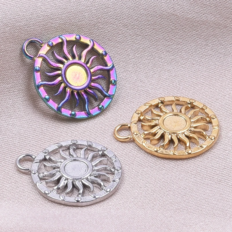 

6pcs Sun Shape Stainless Steel Charms Personality Hollow Out Pendants For Necklace Bracelet Earrings Jewelry Metal Accessories