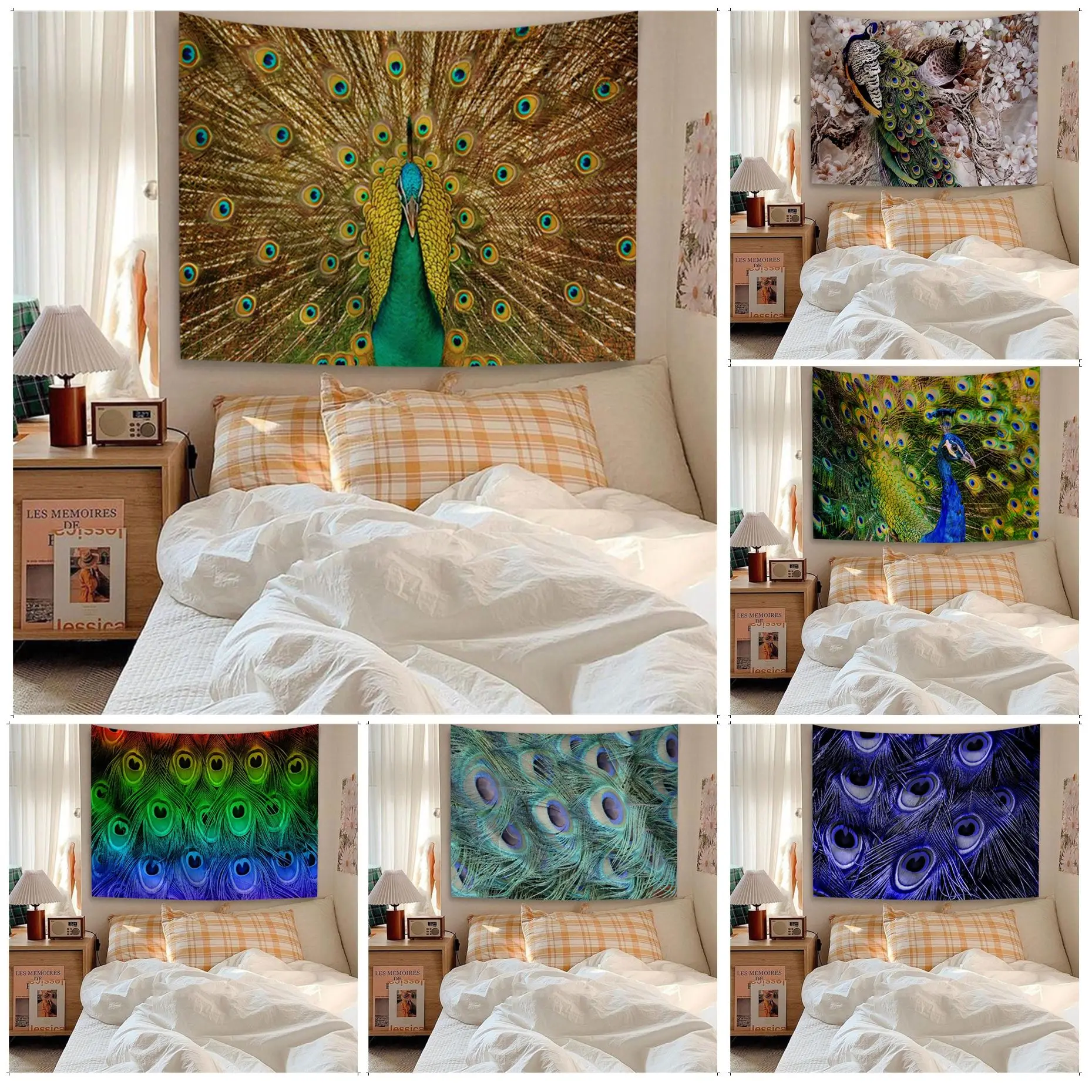 

Feather Printed Peacock DIY Wall Tapestry Home Decoration Hippie Bohemian Decoration Divination Wall Hanging Home Decor