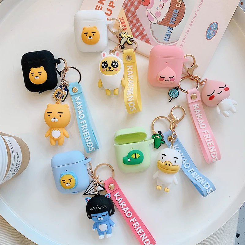 KAKAO FRIENDS Kawaii RYAN APEACH Cartoon Doll Protective Case Liquid Silicone Wireless Earphone Case Airpod2 Airpod Pro
