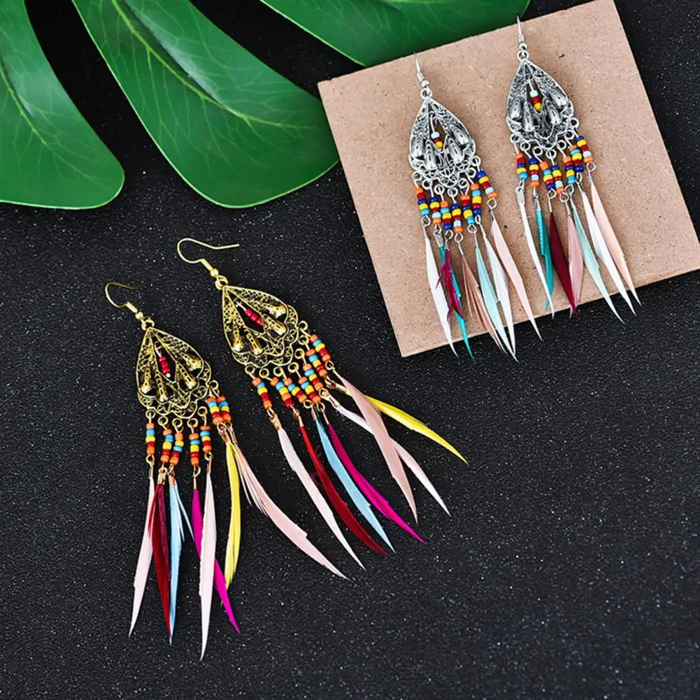 

1 Pair Dangle Earrings Retro Female Tassels Multicolor Openwork Hook Earrings Women Earrings for Performance