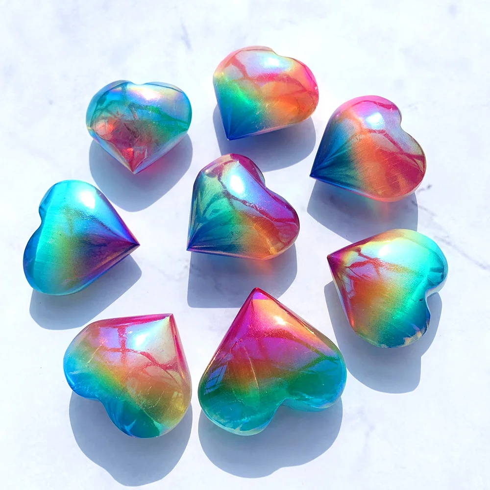 1 шт. Радужный натуральный селенит Гальванизированный орнамент в форме сердца