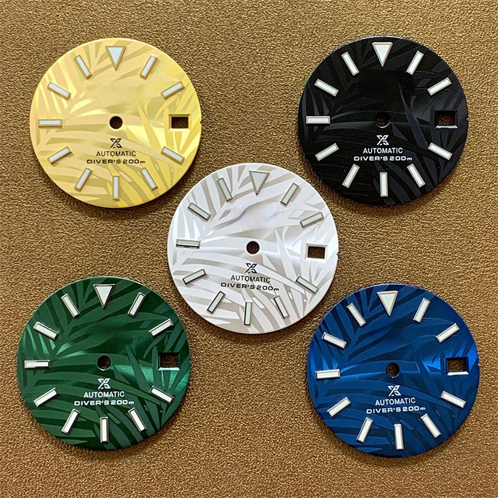 

Циферблат с листьями и зеленым свечением, 28,5 мм, подходит для автоматического движения NH35, циферблат Nh36, циферблат NH35, циферблат S, ремонт час...