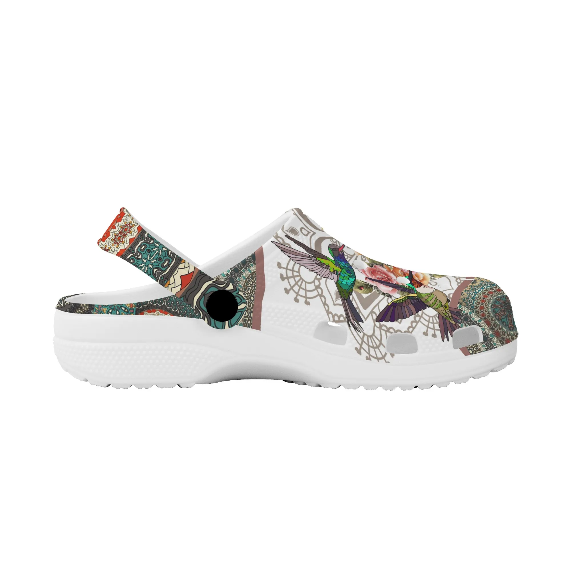 Bohemia Style Women's Clogs Hummingbird Design Flat Shoes Lightweight Non-Slip Sandals Summer Beach Round Toe Garden Shoes EVA