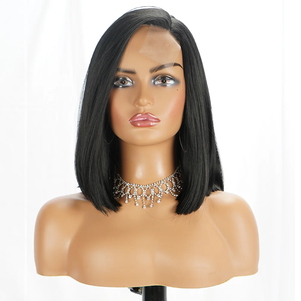 

Short Straight Lace Wigs for Black Women Glueless Afro Side Part High Temperature Fiber Bob Wig Female Natural Cosplay Wig