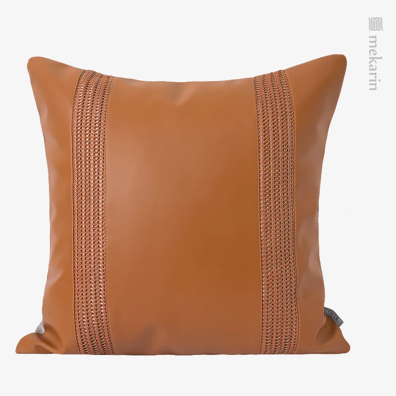 

Cushions home decor orange leather woven decoration villa model living room sofa pillow cushion square pillow