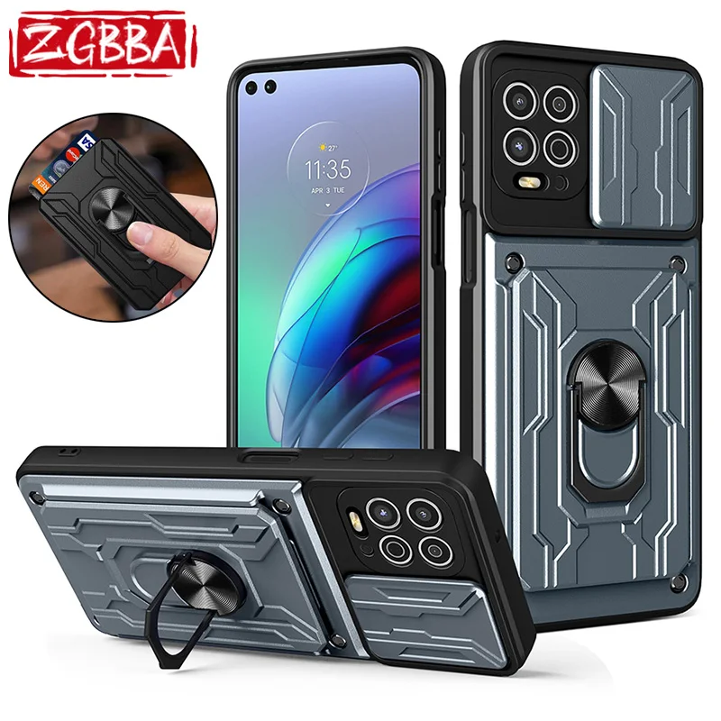 

Card Slot Shockproof Phone Case For Motorola G9 Plus G10 G20 G30 G50 G60 G60S G100 Ring Car Holder Cover for Moto G Stylus 5G