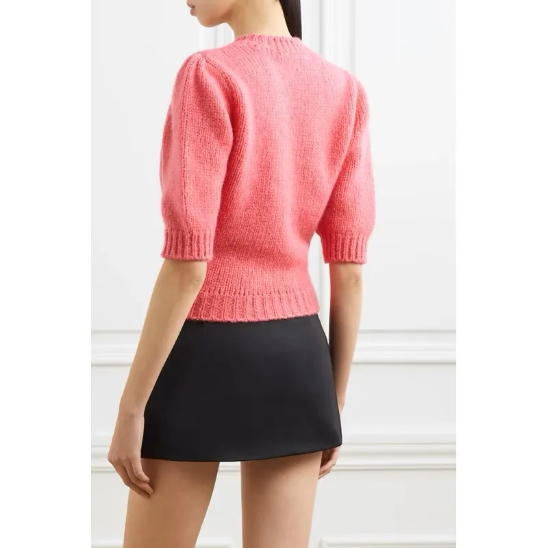 Женский винтажный Трикотажный свитер с круглым вырезом и полурукавами