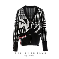 zebra jacquard tb knitted cardigan womens v neck soft waxy sweater jacket autumn and winter 2022 new autumn and winter
