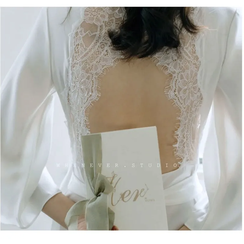 

French Style Women Rayon Lace Sleepwear Wedding Nightgown Bride Bridesmaid Kimono Bathrobe Dress Sexy Backless Sleep Nightshirt