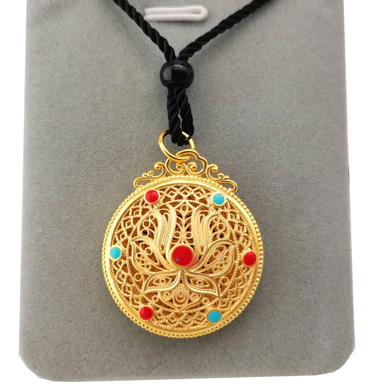 

New Guochao Ancient Eight Treasure Brass Gold Plated Auspicious Round Brand Pendant Female Enamel Technology Colgante