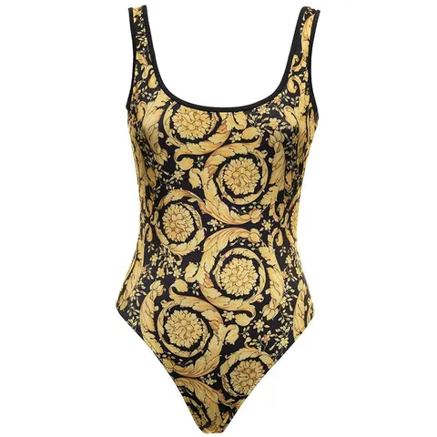 Retro Gold Backless Swimwear Vintage Holiday Beach Dress Designer Bathing Suit Summer Surf Wear Women Beachwear