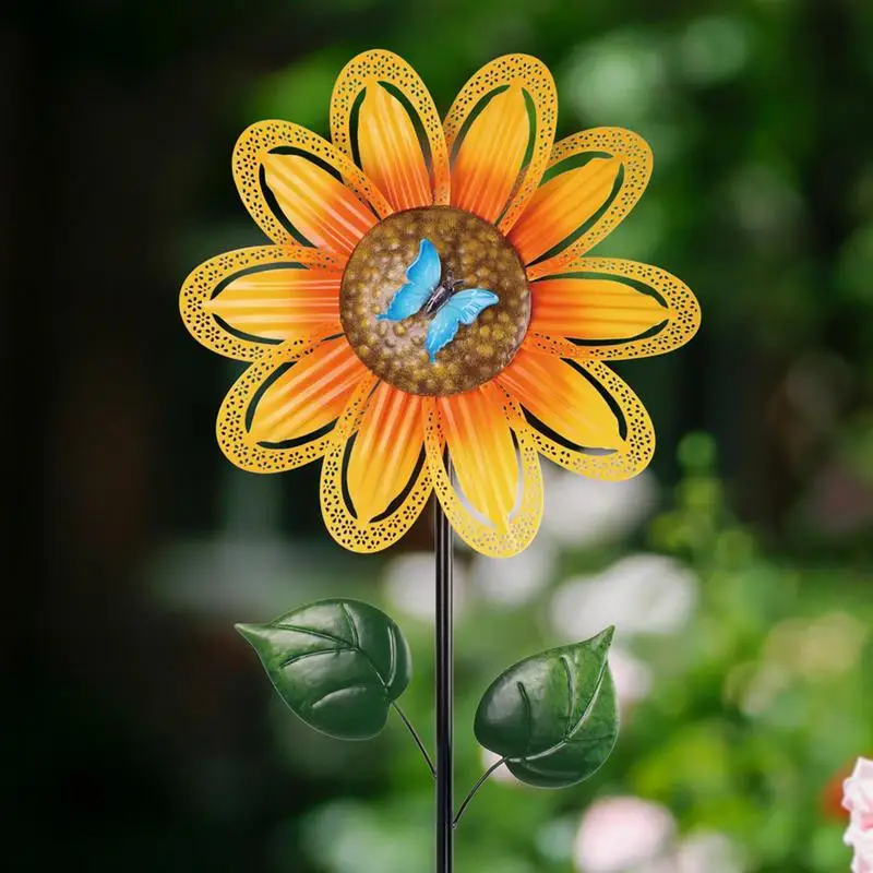Sunflower Windmill Wind Spinners Metal Windmill Outdoor Yard Art Stake For Lawn Garden Party Decor Toy Gift Flower Decorations