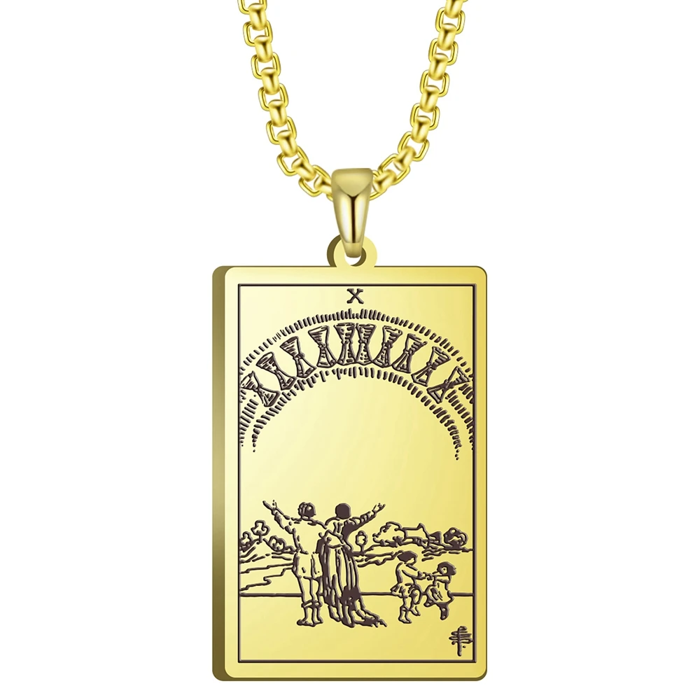

Stainless Steel Jewelry Black Color Gold Color Steel Color 24x40mm Tarot Ten Of Cups Pendant Necklace With 60cm Box Chain