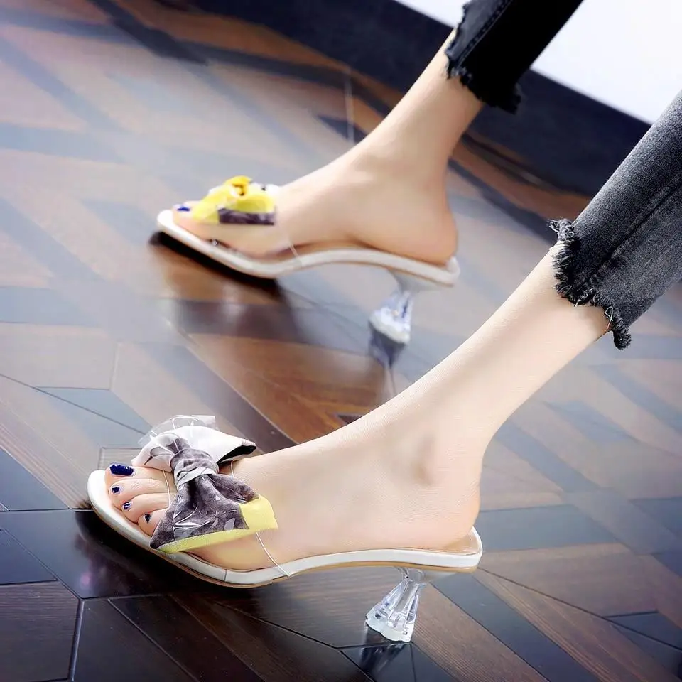 

Ladies sweet sexy party nightclub high heels Ladies yellow bow high heels