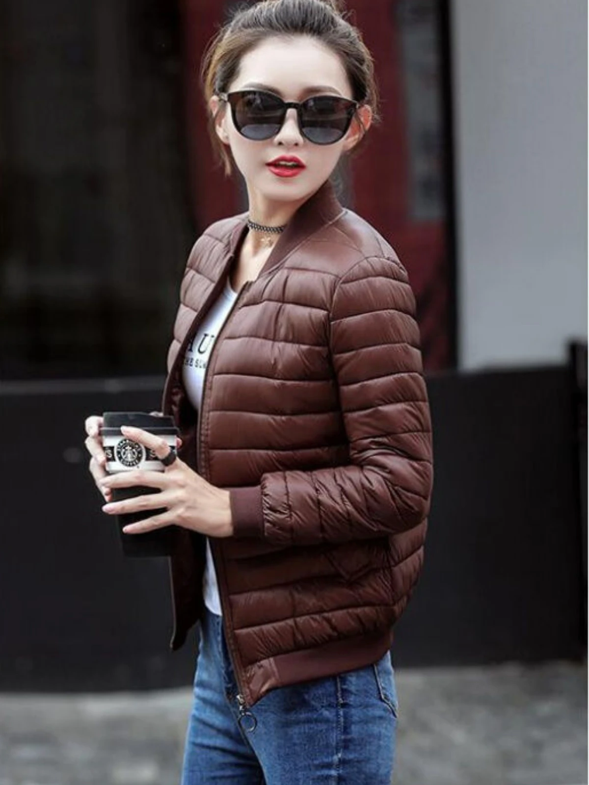 Fashion Padded Jacket Women's Short Lightweight Stand-up Collar Baseball Jacket Korean Version Loose Padded Jacket Warm Light