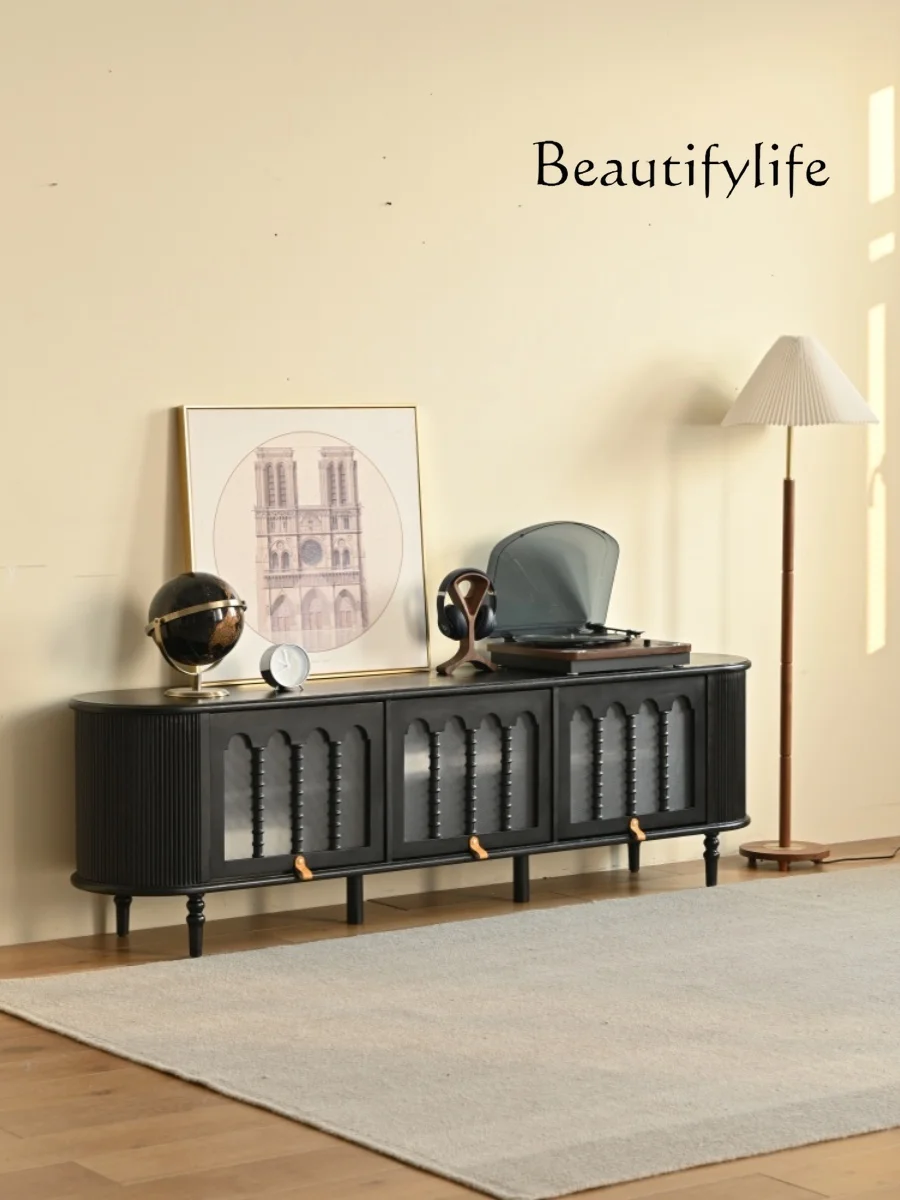 Шкаф для телевизора из массива дерева во французском стиле дымчато-черный шкаф