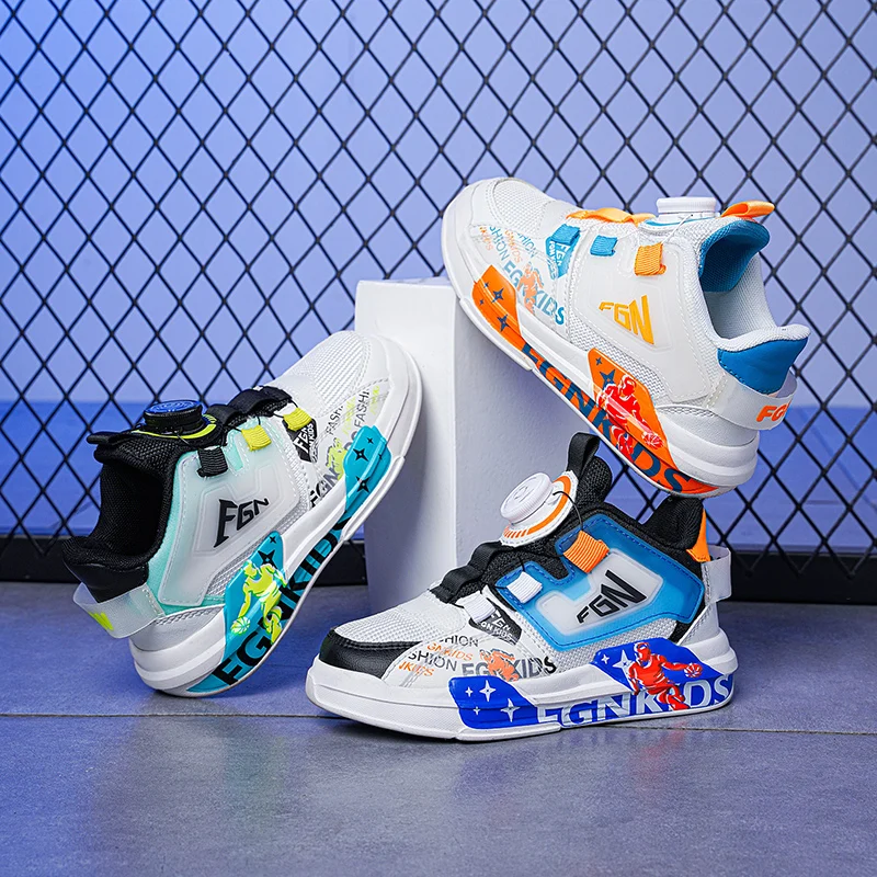 Autumn Kids Basketball Shoes High Top Boys Sports Shoe Button Design Children's Sneakers Non Slip Damping Student Training Shoes