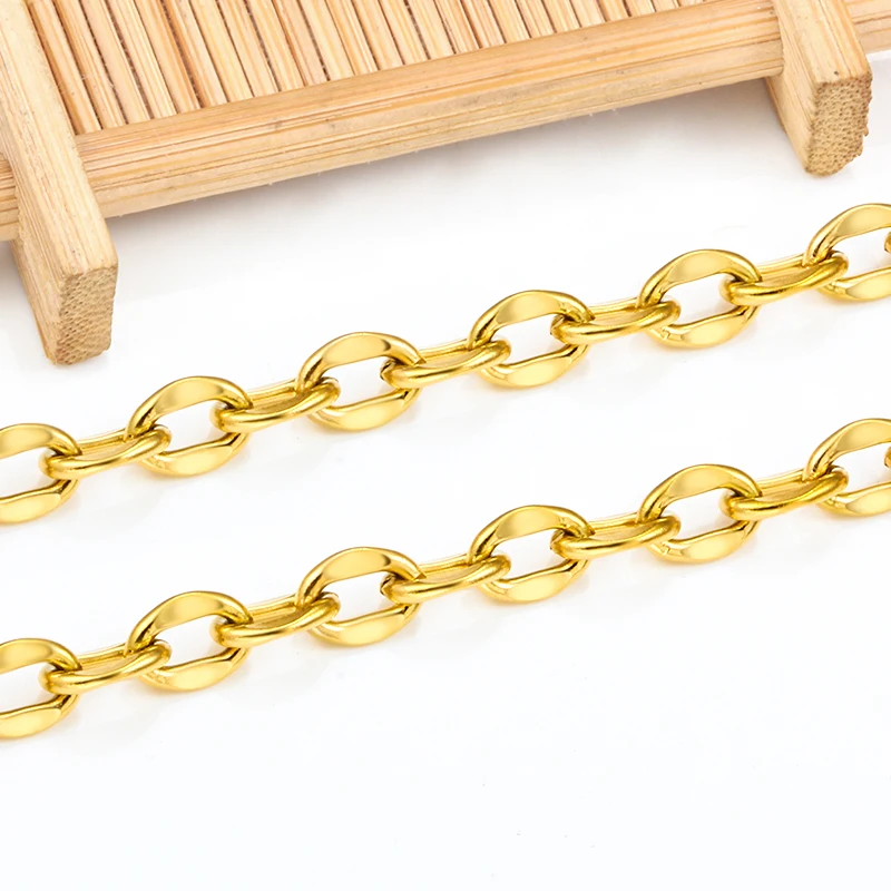 Stainless Steel Ellipse Pressing Mark Chains Jewerly Making Supplies DIY Necklace Bracelet Fashion 18K Gold Cuban Cool Style