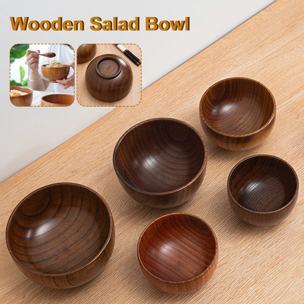 

1pcs Wooden Salad Bowl Japanese Style Soup Rice Noodles Bowl Dessert Fruit Snacks Serving Bowl Kitchen Utensils Gift for Friends