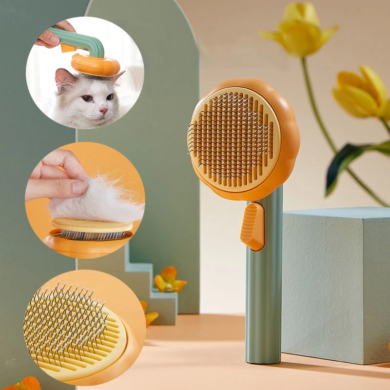 

Pumpkin Pet Cat Brush Self Cleaning Slicker Comb for Cat Puppy Rabbit Grooming Comb Removes Loose Underlayers and Tangled Hair