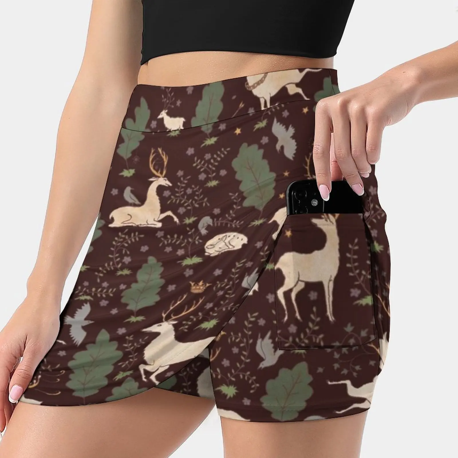 

The Running Of The Deer-Brown Women's skirt Aesthetic skirts New Fashion Short Skirts Deer Doe Stag Faun Myth Fairytale Medieval