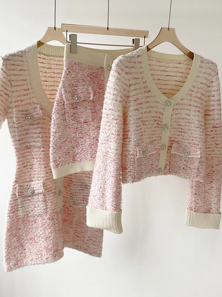 

Женская трикотажная Мини-юбка с жемчужинами и пуговицами со стразами, Милая юбка А-силуэта с эластичным поясом, весна-лето 2022