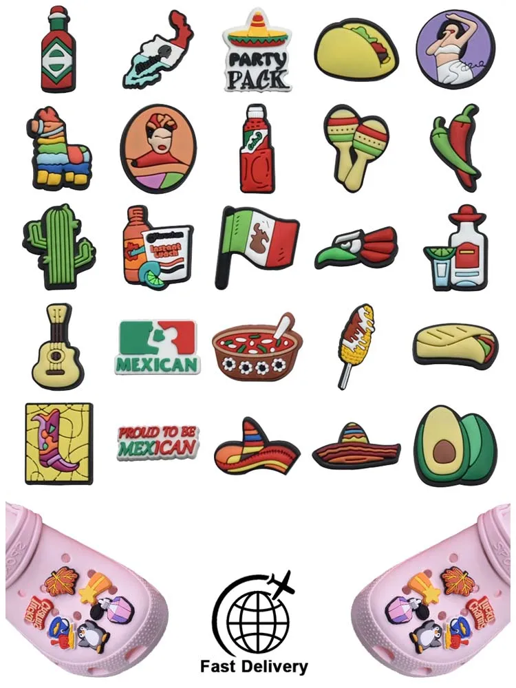 

1Pcs PVC Mexican for Crocs Charms DIY Badge Women Sandals Buckle Kids Pins Decoration Jean Shoe Accessories Wristbands Wholesale