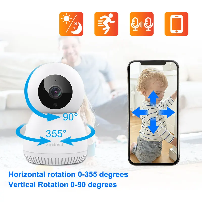 

Умная IP-камера с микрофоном, 1296P, угол 360 градусов, Wi-Fi