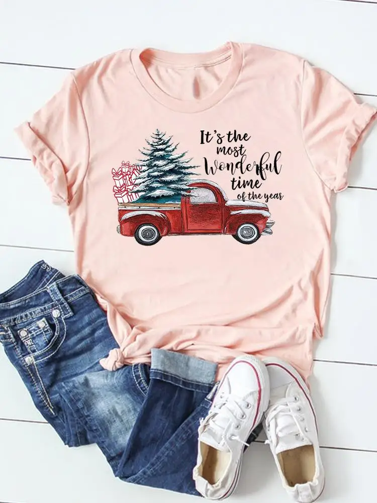 

Подарочная футболка с надписью, милый тренд, женская одежда на Рождество, с Новым годом, графическая футболка, топ, одежда с принтом, модная ф...