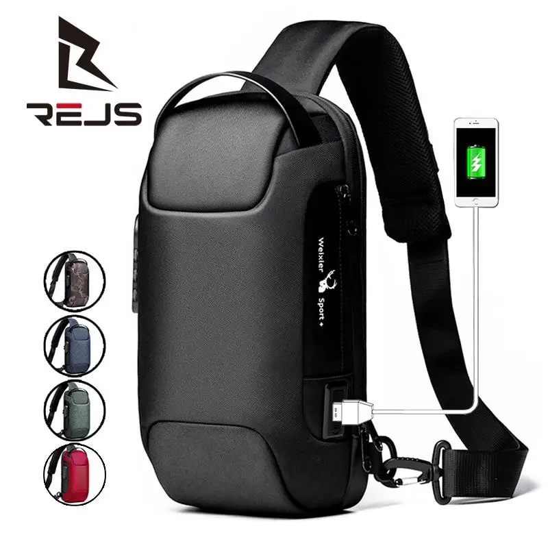 

Мужская нагрудная сумка REJS, Мужская мини сумка через плечо, сумки через плечо из ткани Оксфорд с USB, многофункциональная дорожная сумка-мессенджер с защитой от кражи