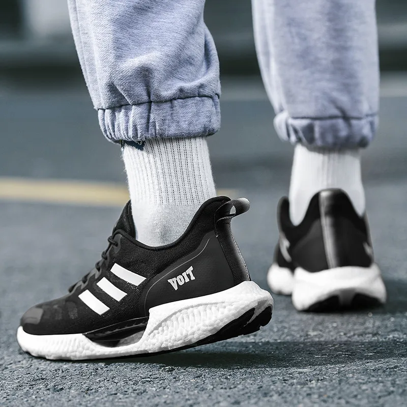 

Spring and Autumn Shock Absorbing Running Shoes Brand Design Men's Hollow White Flying Woven Sneakers Black Casual Daddy Shoes