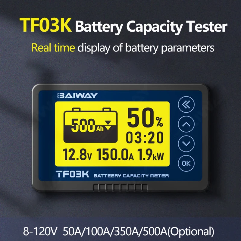 

TF03K Coulomb Counter Meter 8-120V Battery Capacity Indicator Voltage Current Display Lithium for Lead Acid Battery Detector