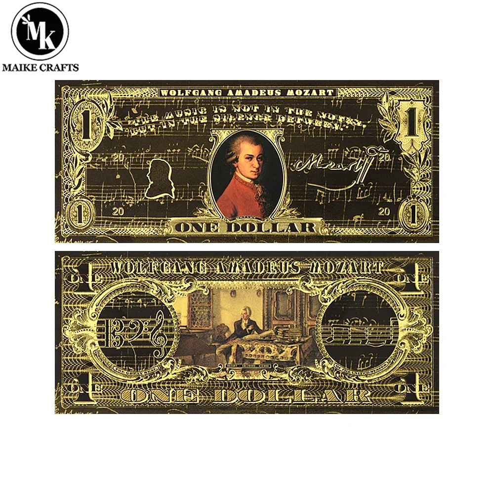 Вольфганг Амадей Моцарт одна долар Золотая фольга классический музыкант