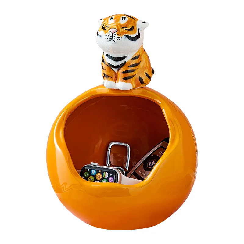Cute Creative Tiger Ceramic Storage Ornaments Key Desktop Finishing Office Living Room Porch Home Decoration Accessories Modern |