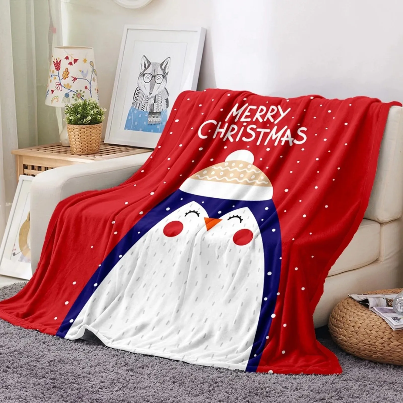 

Зимнее теплое одеяло, Рождественский Снеговик, зимнее украшение, шерстяное одеяло для пикника, плед с карманом для ног для взрослых