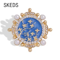 skeds vintage baroque classic crystal round brooch for women lady elegant palace enamel pearl brooches pins retro jewelry gift