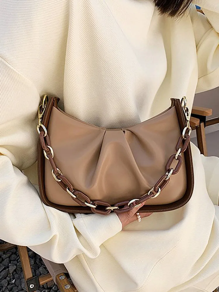 

Summer New Chain Underarm Women's Shoulder Bag Fashion Solid Pleated Handbags for Women Crossbody Bags Female Pu Designer 2022
