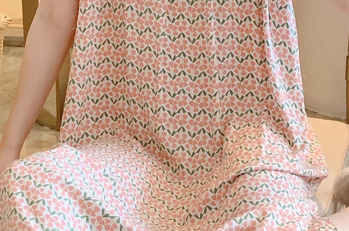 Square Neck Short Sleeve Attractive Nightwear New In Women's Sleepwear Big Size Clothing Thin Loose Nightgown Printing Homewear