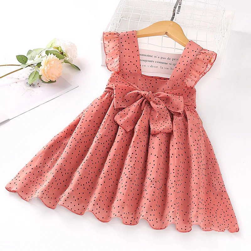 

Polka Dot Princess Dresses Western Style Sleeveless Vestidos New Children's Clothing Sweet Sling Dresses With Belt Girls Dress