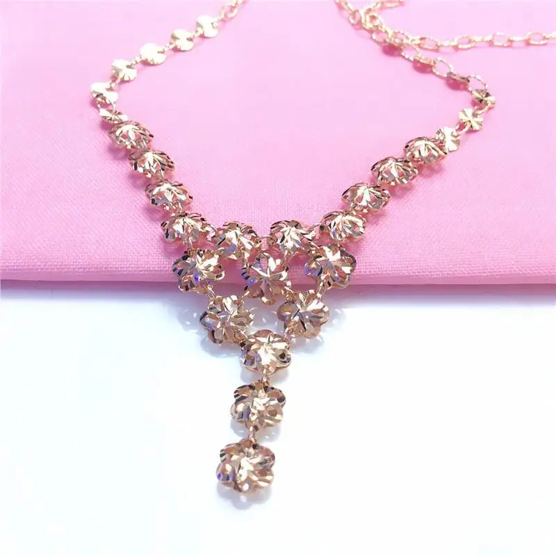 

Ladies Luxury Jewelry 585 Purple Gold Openwork Flower Tassel Pendant Wedding Engagement Dinner Romantic 14K Rose Gold Necklace