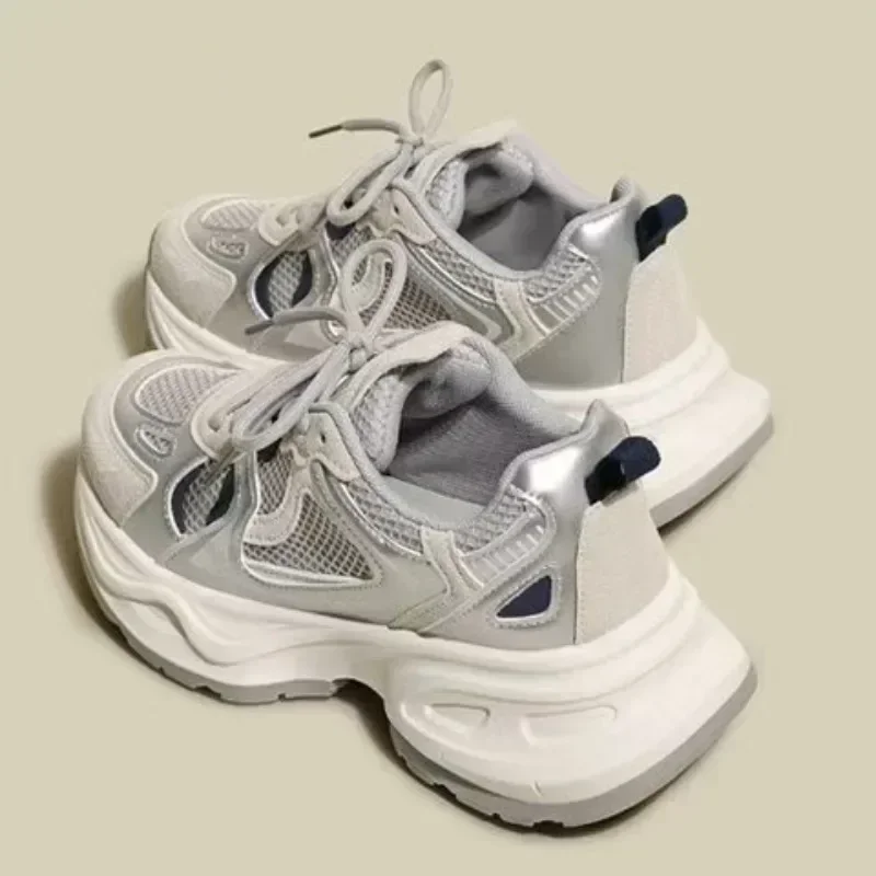 Женские кроссовки с круглым носком разноцветные дышащие из сетчатой ткани на