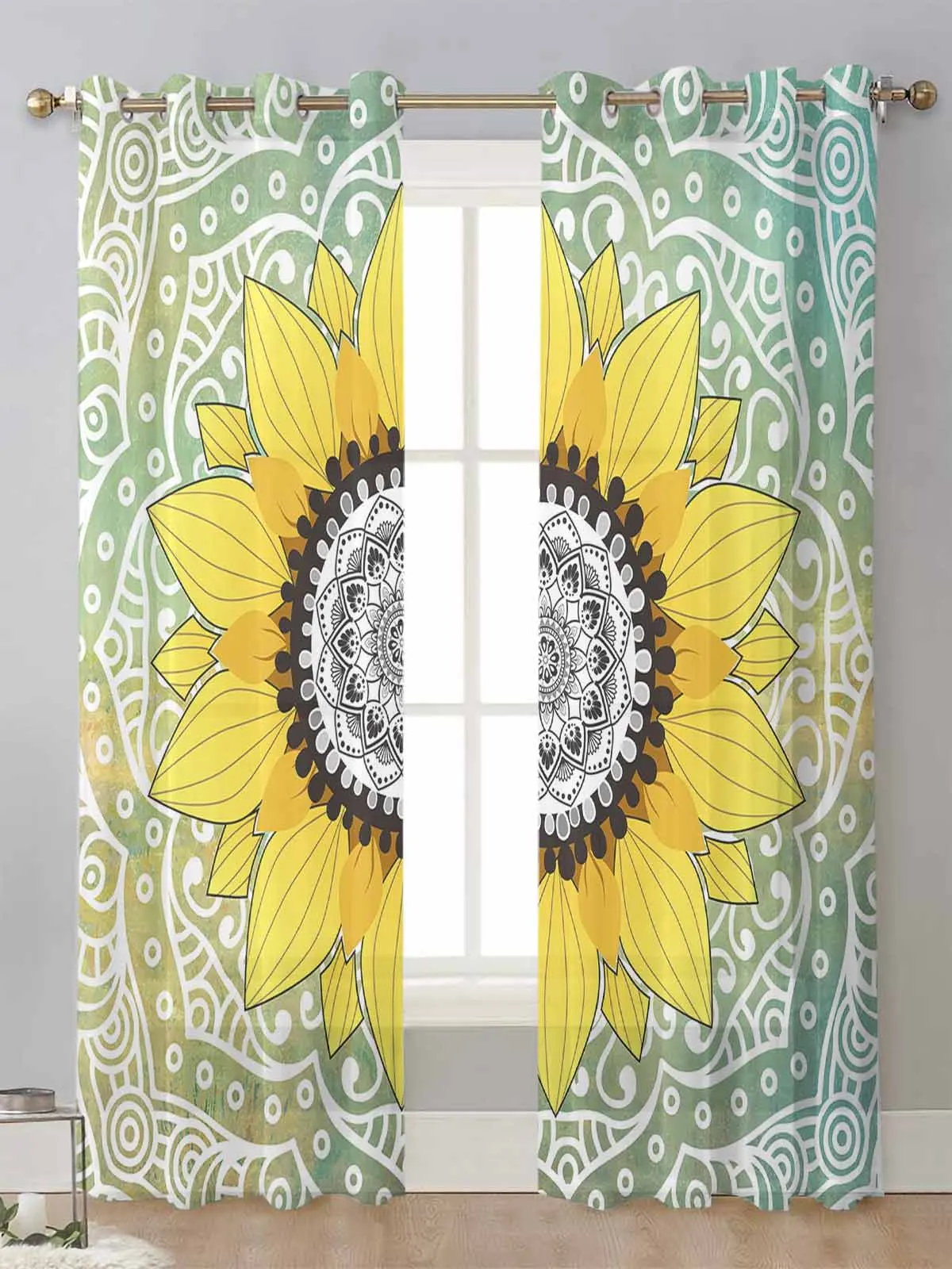 

Sunflower Mandala Sheer Curtains For Living Room Window Screening Transparent Voile Tulle Curtain Cortinas Drapes Home Decor