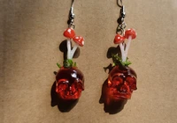 skull mushroom earringsskull earrings skull jewelry red mushroomspooky quirky earrings nickel free